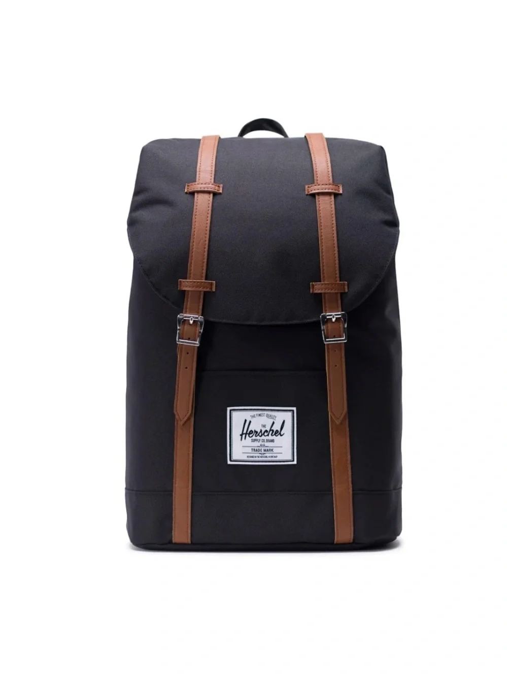 Hershel Retreat Backpack in Black Brown Saddle Canvas with Interior Red Stripe